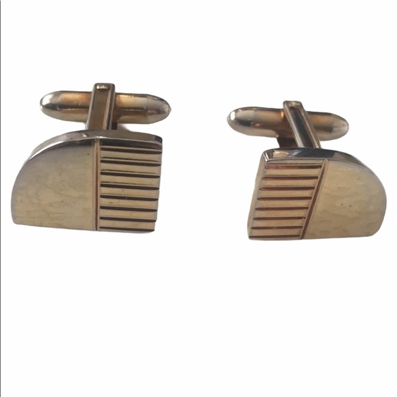 Tie Bar and Cuff Links Set Vintage Goldtone Engravable - Picture 6 of 10